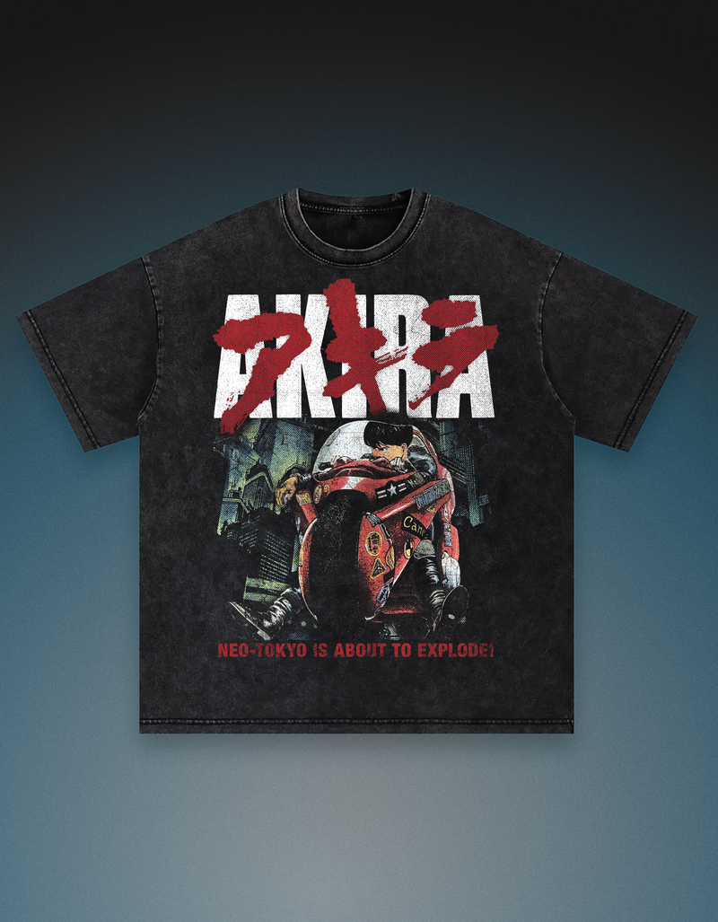 akira anime 250gsm heavyweight loose fit snow wash vintage tshirt oversized drop shoulder