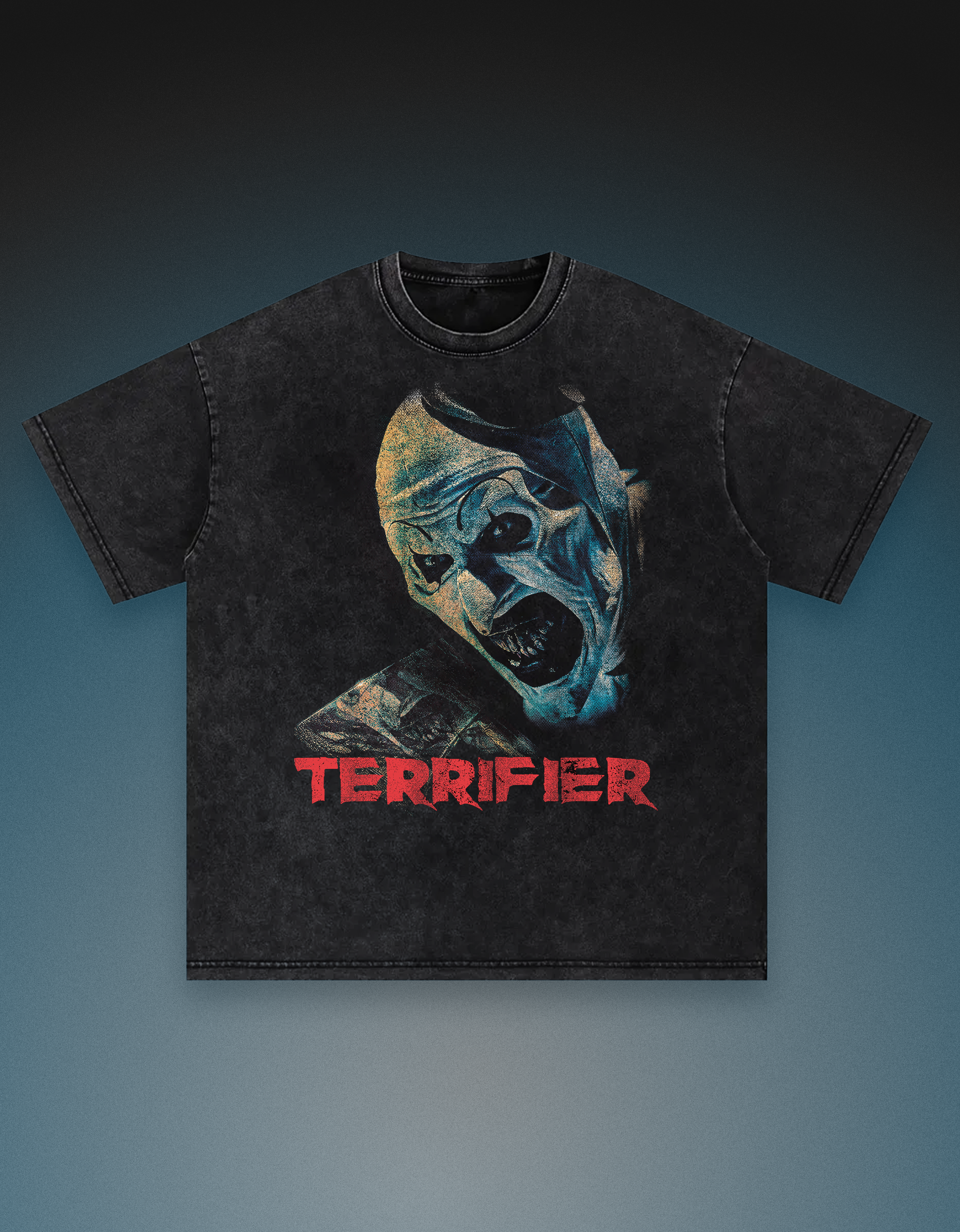 250gsm vintage oversized loose fit snow washed horror art the clown terrifier tshirt