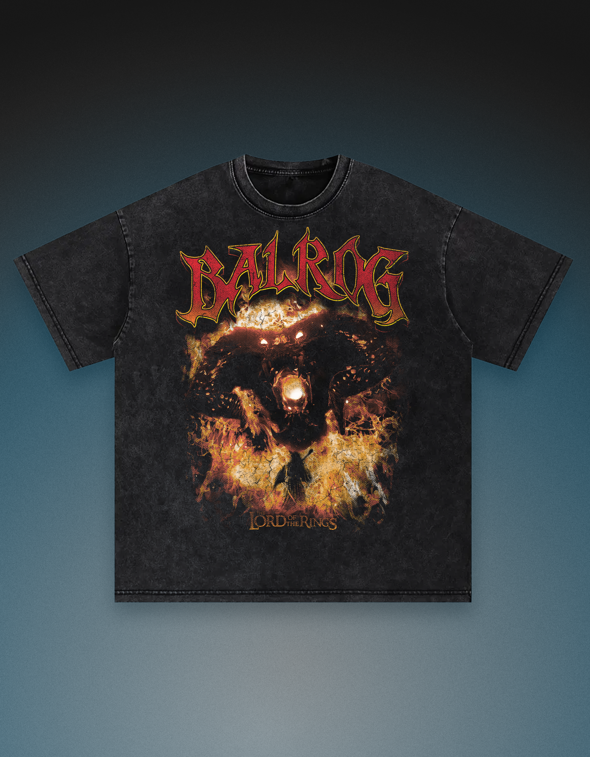Balrog fire demon washed oversized tee — streetwear style