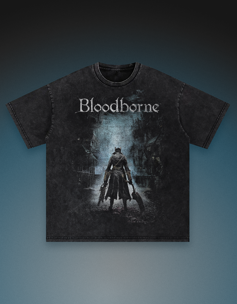 bloodborne from software snow washed heavyweight tshirt oversized drop shoulder 250gsm loose fit streetwear