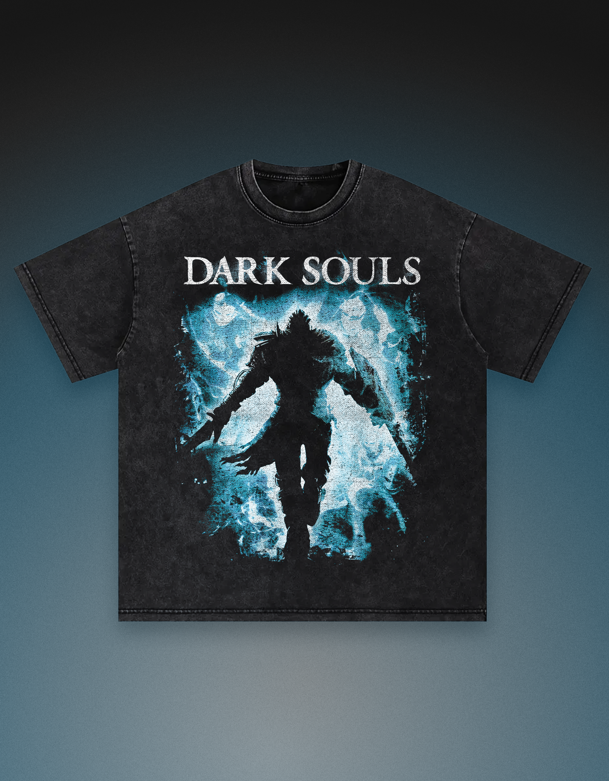 Dark souls video game graphic print vintage tshirt snow wash loose fit oversized drop shoulder streetwear