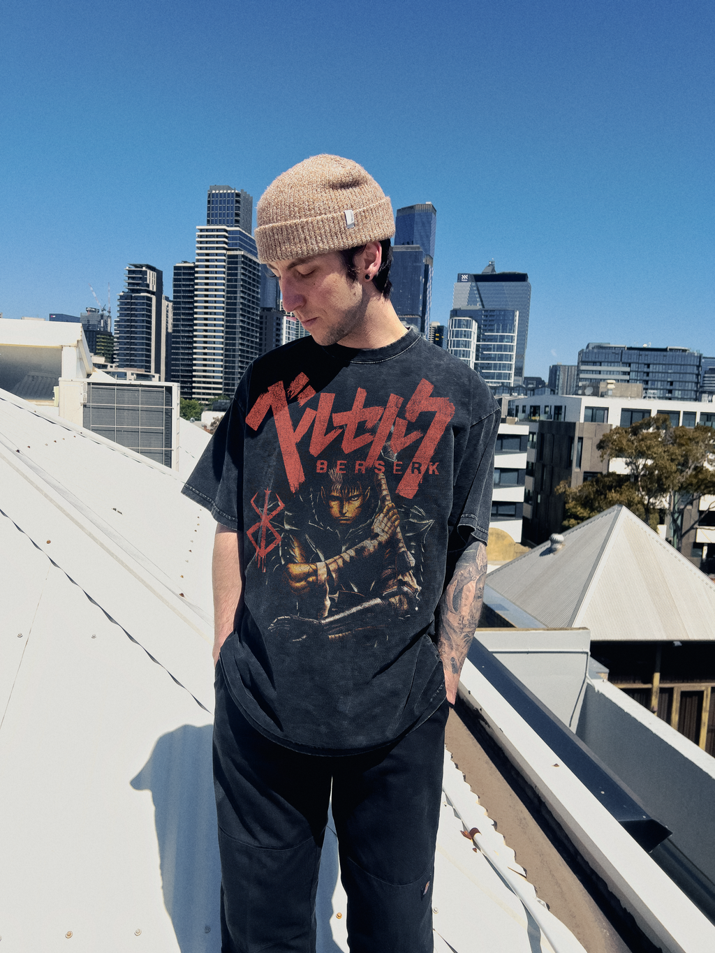 oversized 250gsm Guts grunge graphic print on a snow washed vintage tee