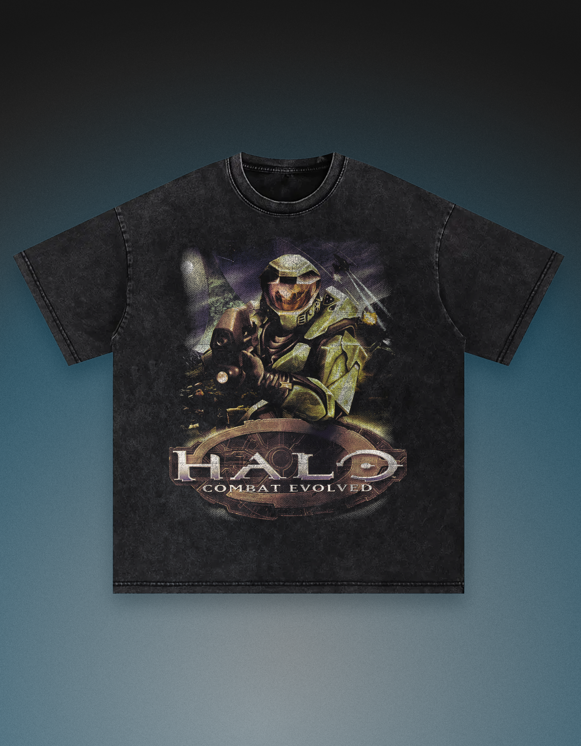 Heavyweight oversized halo combat evolved 250gsm vintage tshirt snow wash loose fit drop shoulder streetwear