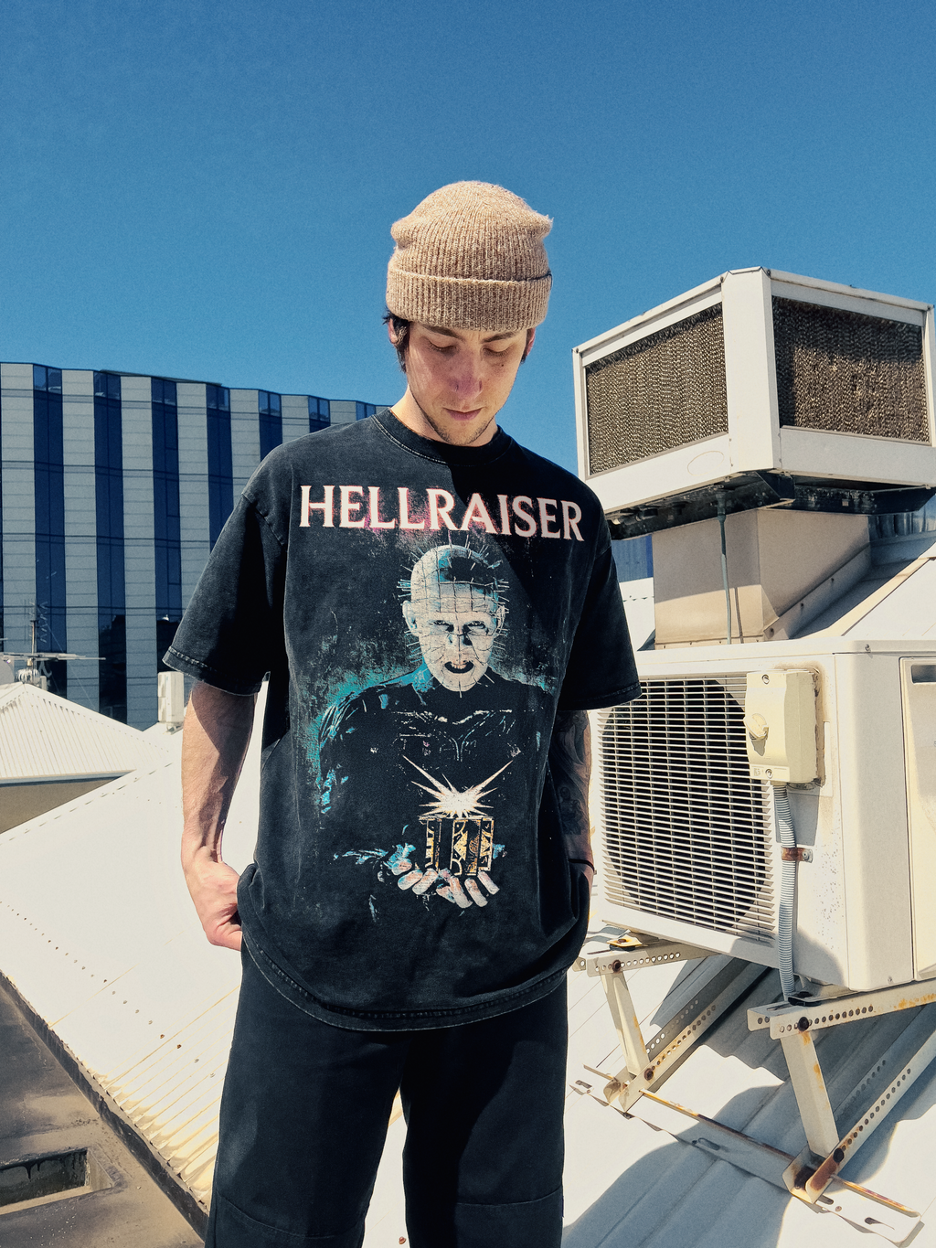 250gsm heavyweight acid wash hellraiser horror tshirt