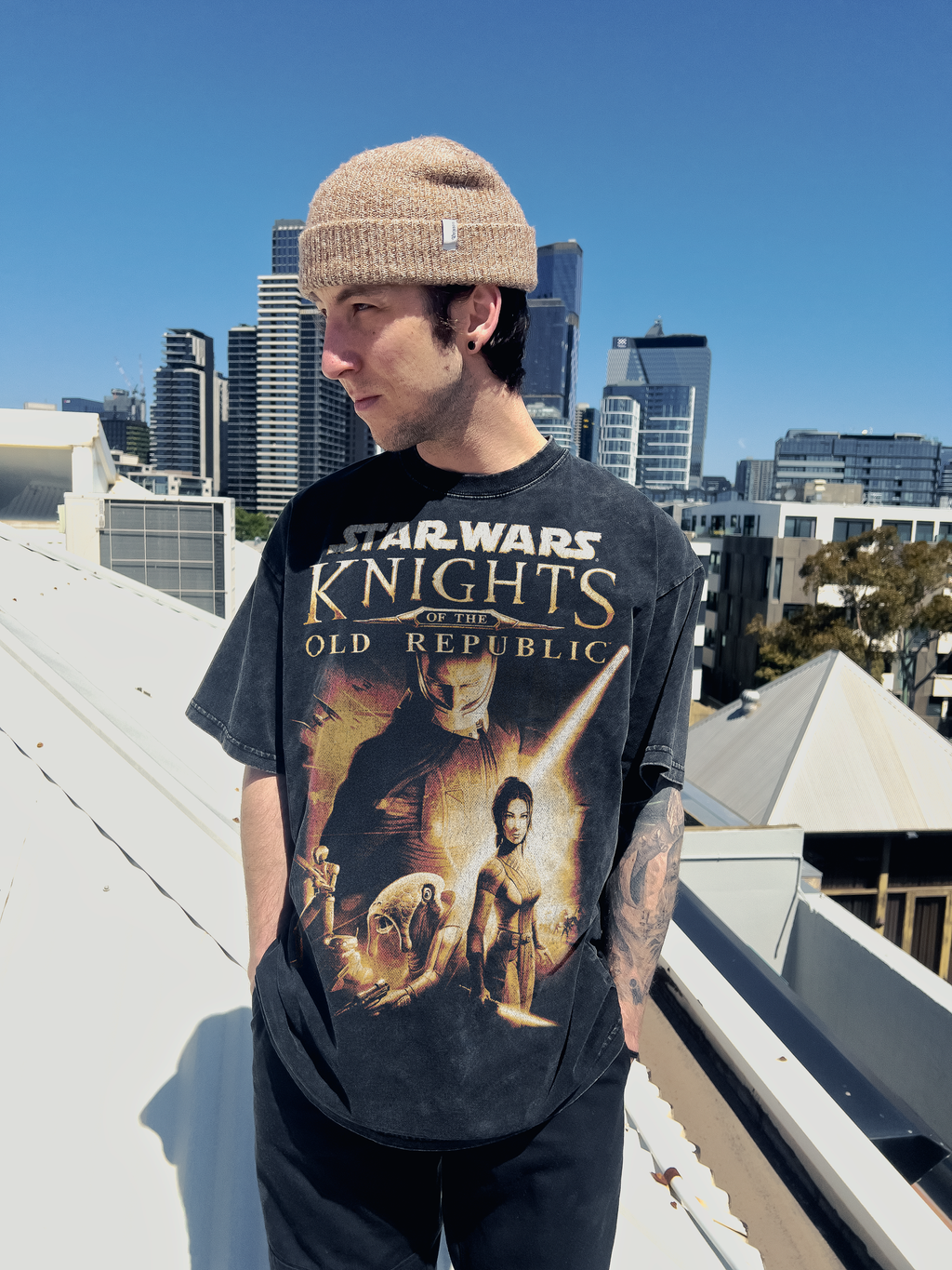 grunge 250gsm heavyweight star wars print tshirt with loose fit and drop shoulders