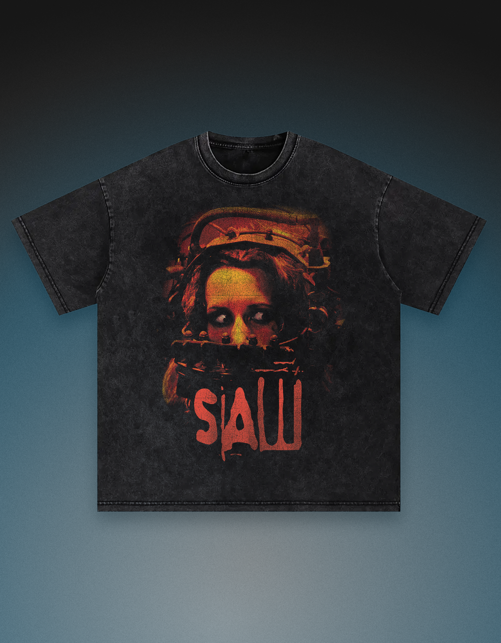 Saw horror movie graphic snow washed oversized heavyweight tee 250gsm