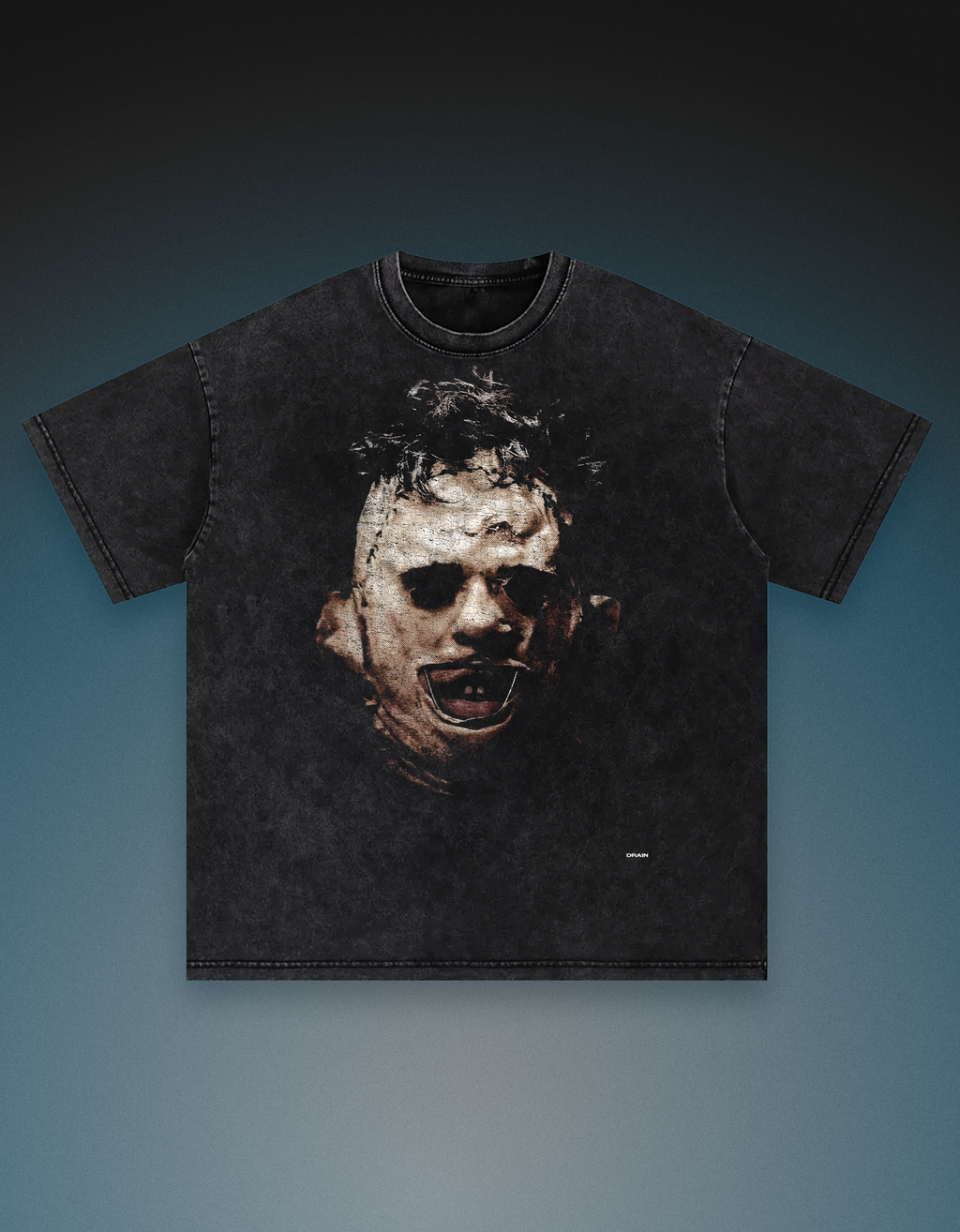 250gsm heavyweight vintage tee snow wash acid wash dtg print texas chainsaw massacre horror