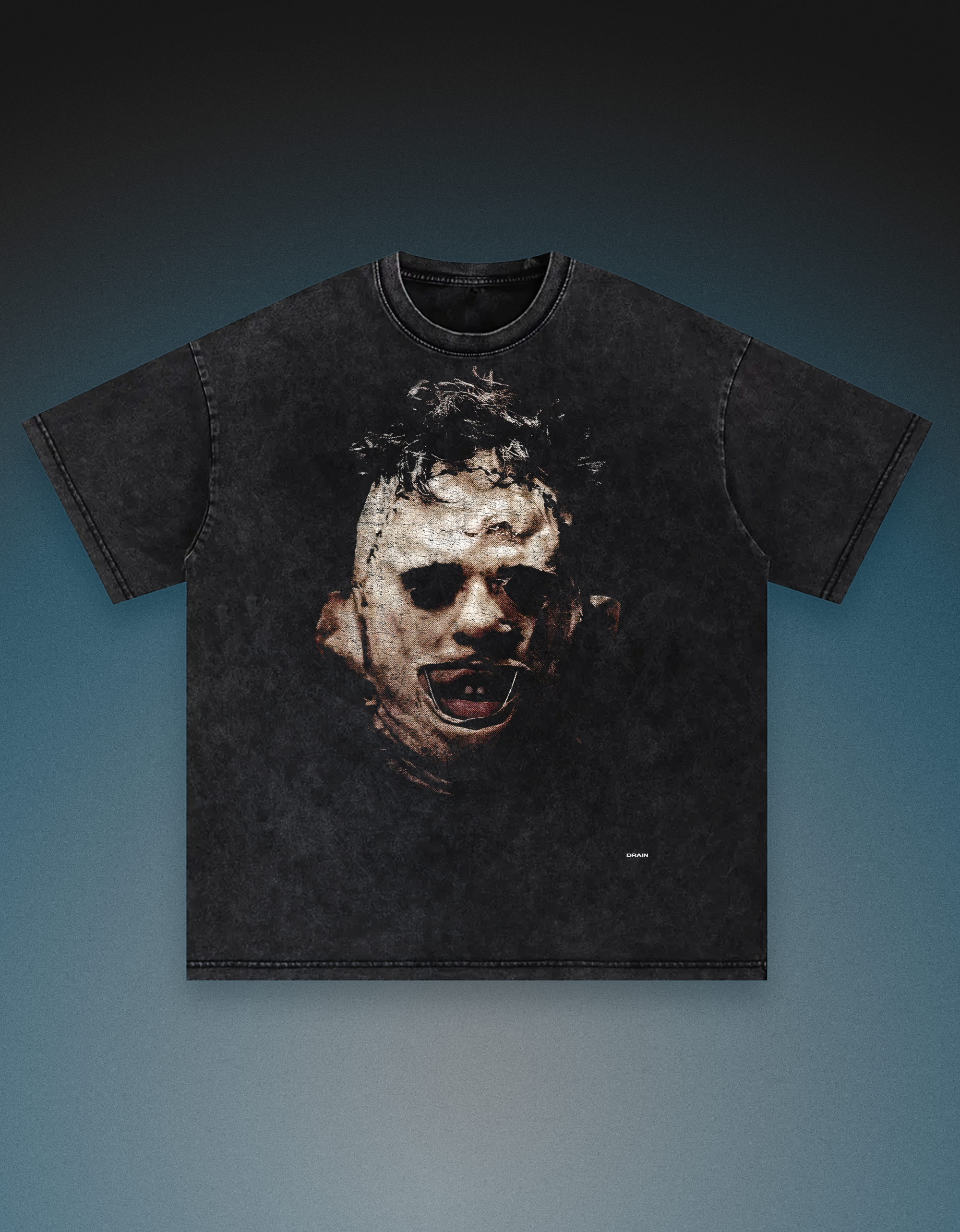 250gsm heavyweight vintage tee snow wash acid wash dtg print texas chainsaw massacre horror