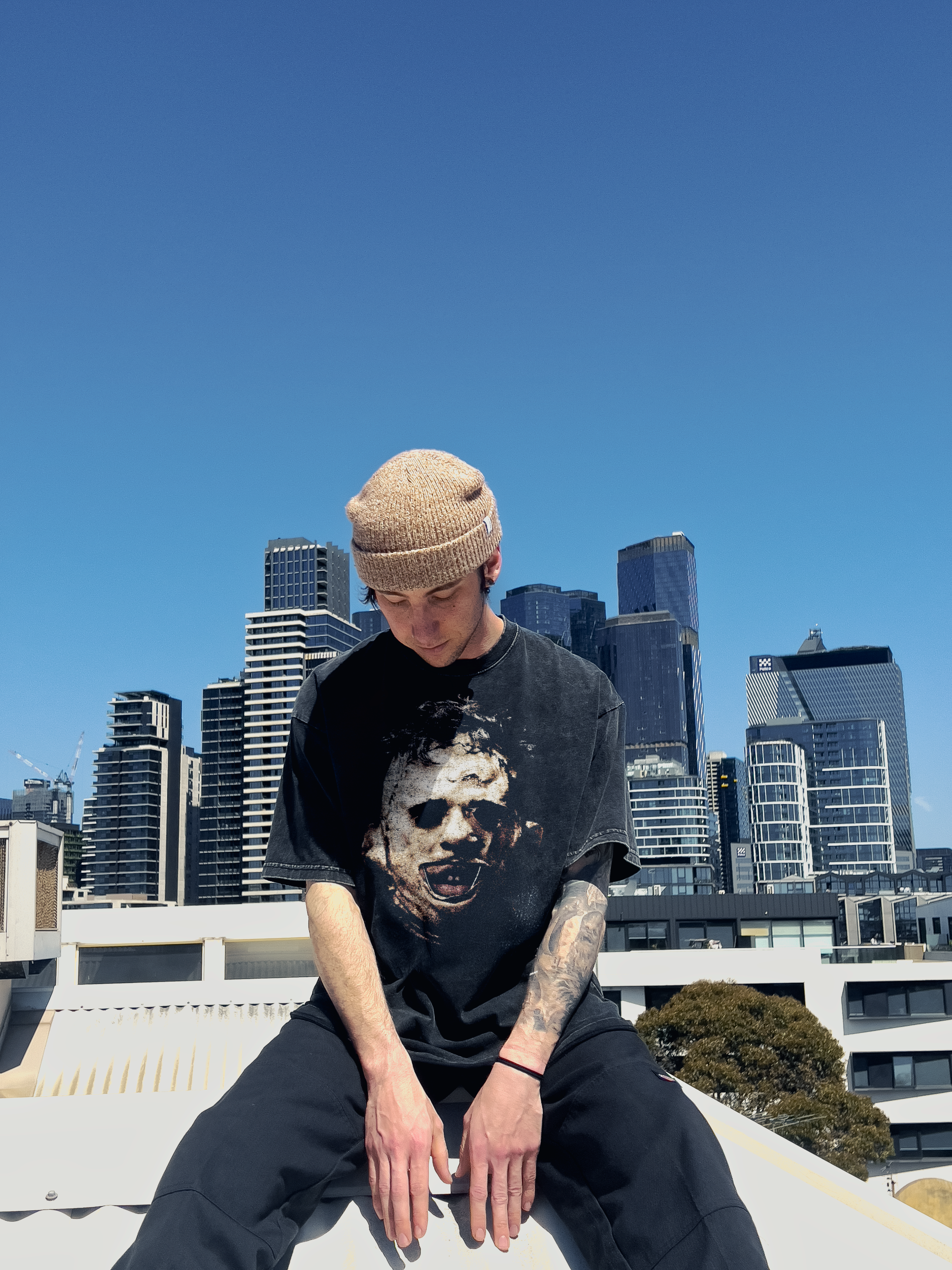 Texas chainsaw massacre oversized streetwear tshirt, loose fit, dtg print, snow wash texture, horror tshirt