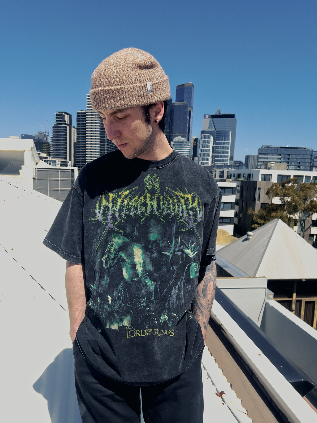 250gsm heavyweight snow wash lord of the rings tshirt