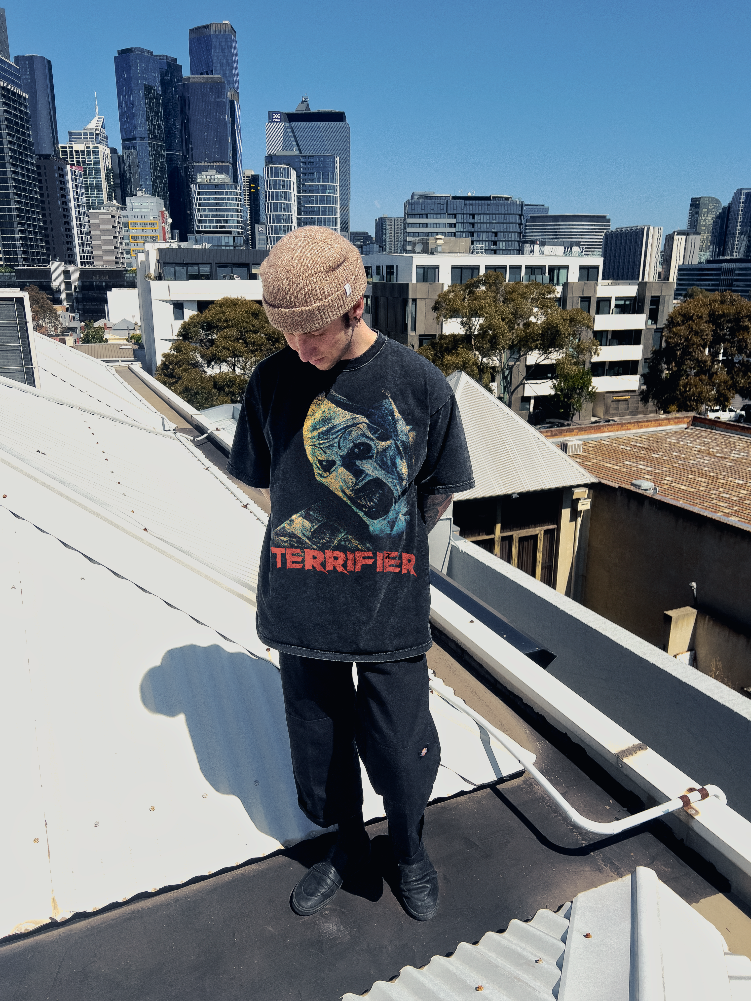 250gsm heavyweight art the clown snow washed vintage tshirt horror fan movie streetwear